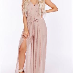 Swiss dot leg slit jumpsuit